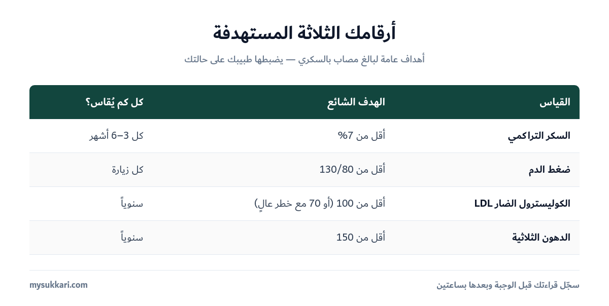 جدول الأرقام المستهدفة للسكر والضغط والدهون