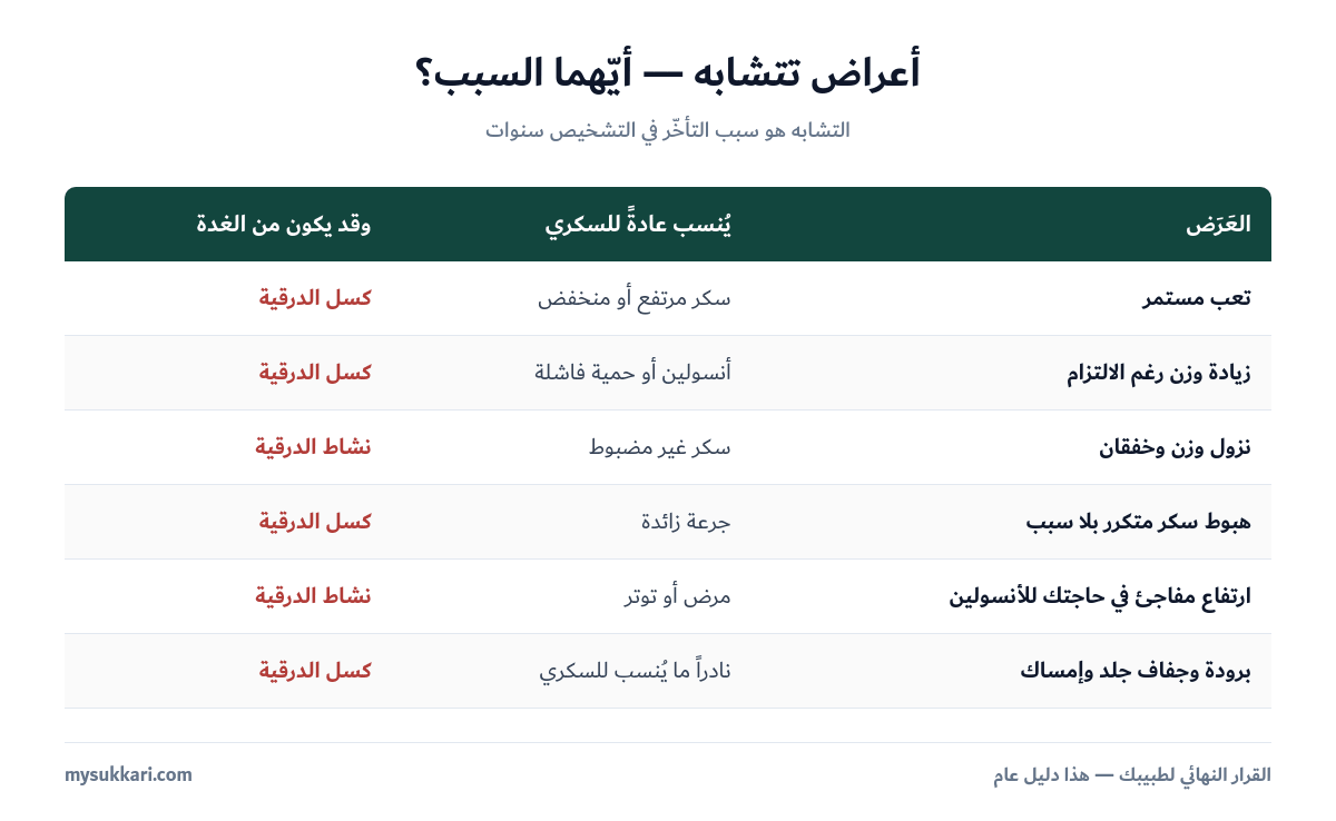 مقارنة الأعراض المتشابهة بين السكري وأمراض الغدة الدرقية