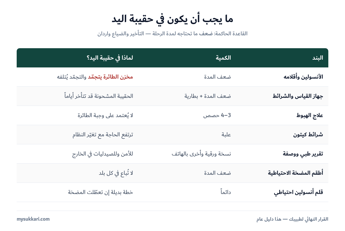 قائمة مستلزمات السفر لمريض السكري في حقيبة اليد